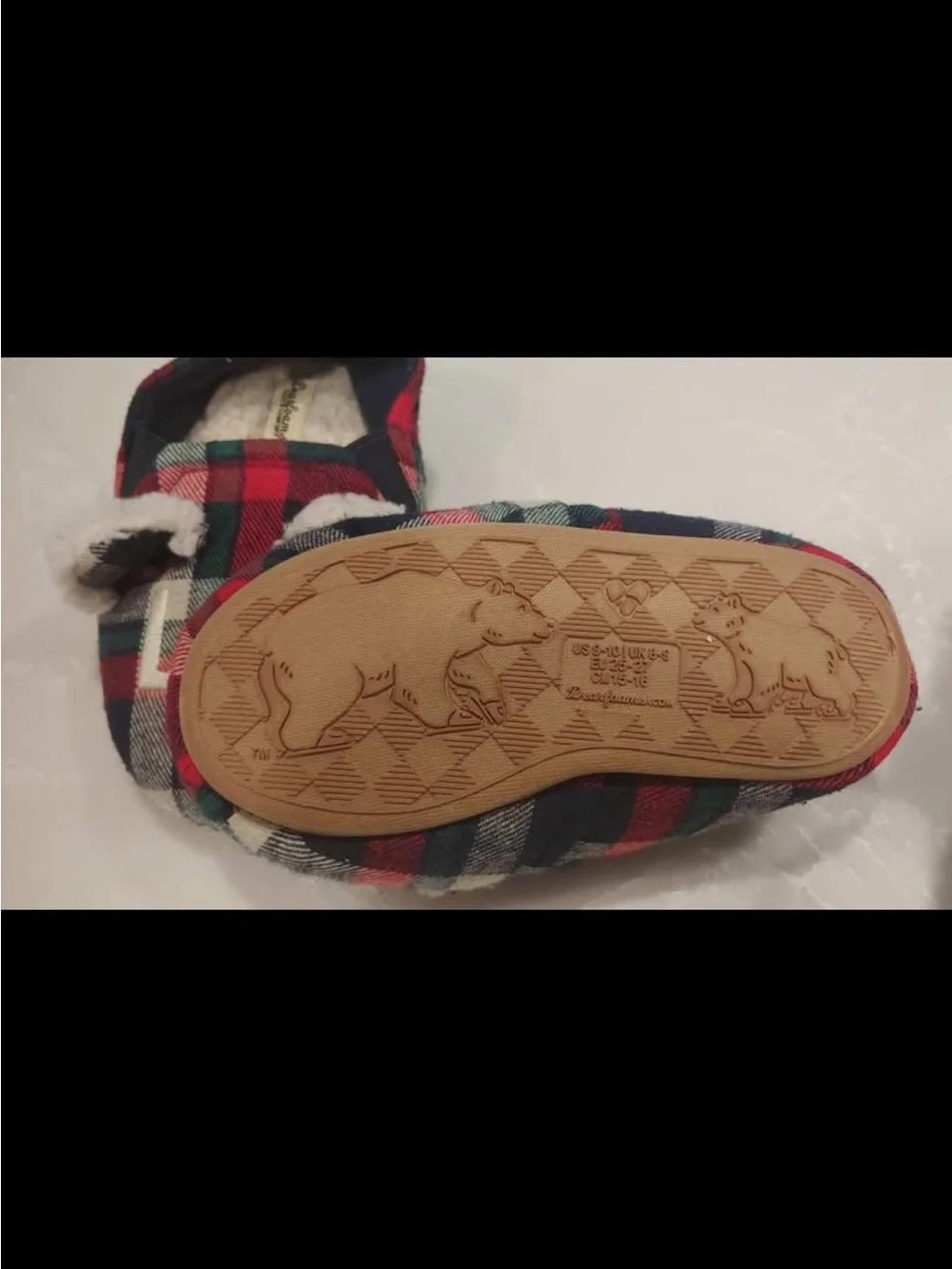 Dear foams Plaid 'Lil Bear' Kids Slippers - Red Navy Plaid